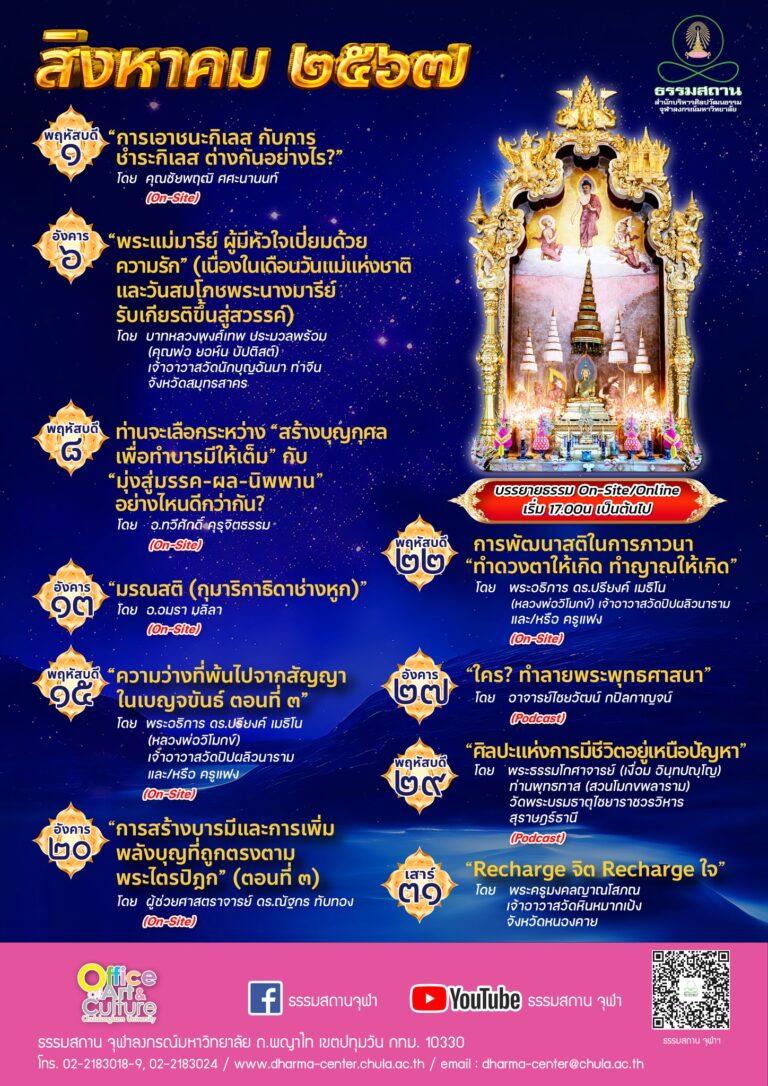 ธรรมบรรยาย เดือนสิงหาคม 2567